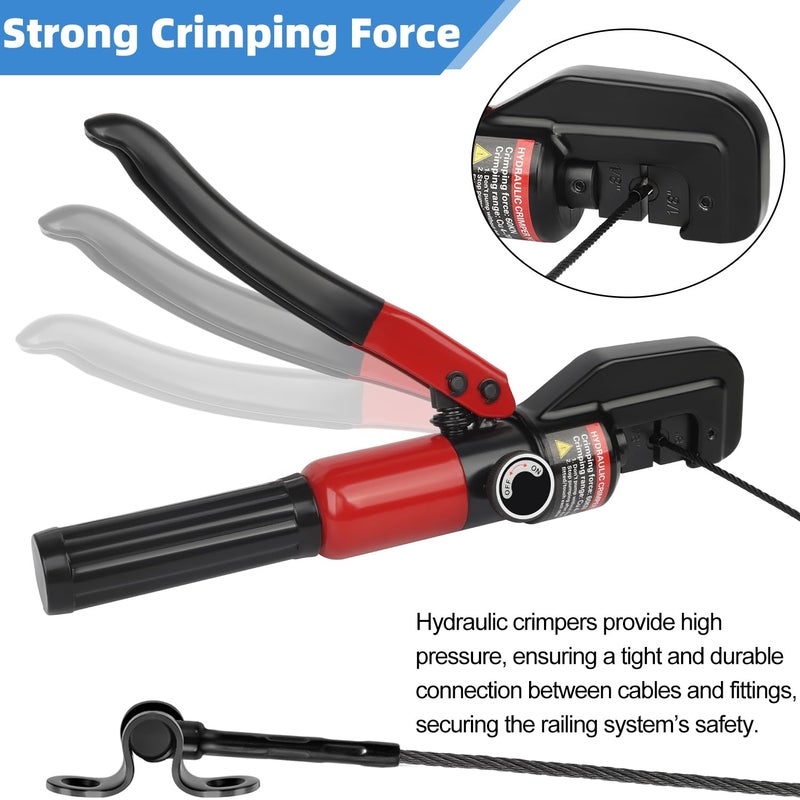 Toscoco Upgraded Hydraulic Crimping Tool for 1/8"" 3/16"" Stainless Steel Cable Railing Kits  Hand Hydraulic Crimper with Return Spring  Reinforced Unbreakable Head and 9 Pairs Black Oxide Coated Dies - Image 5